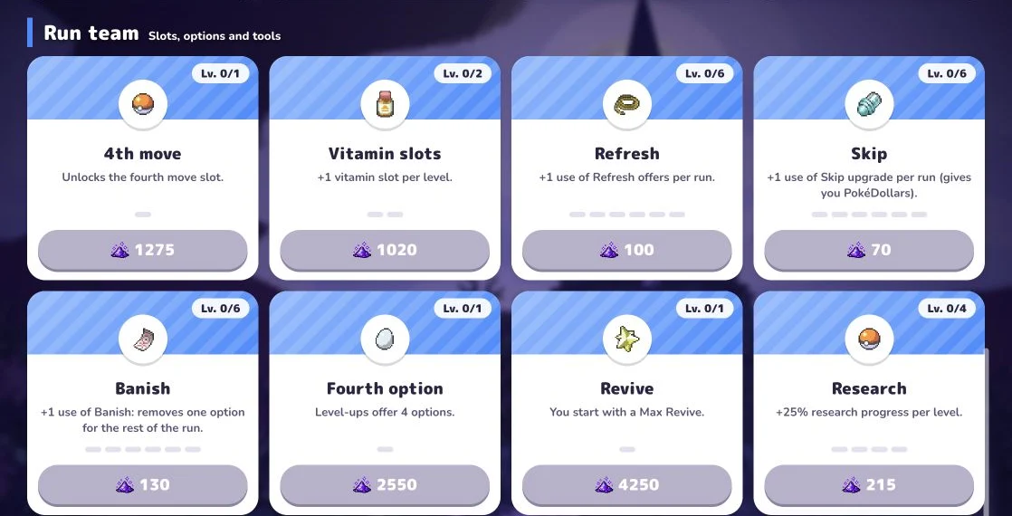 Current PokéBonk Lab cards showing 4th move at 1275 Stardust, Fourth option at 2550, and Archive adding five slots per level.